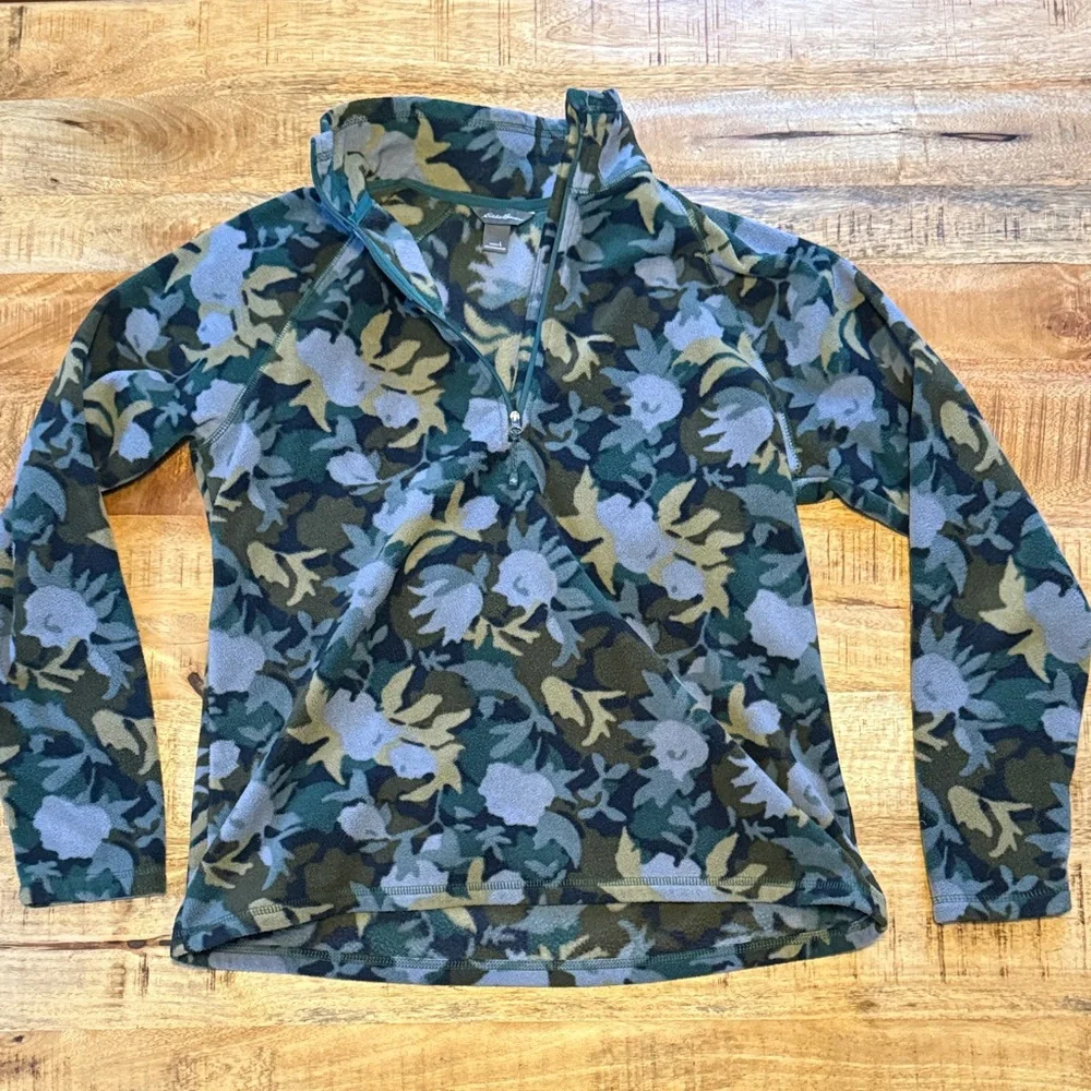 Eddie Bauer micro fleece backpacking quarter zip pullover camo women’s large - Picture 1 of 6